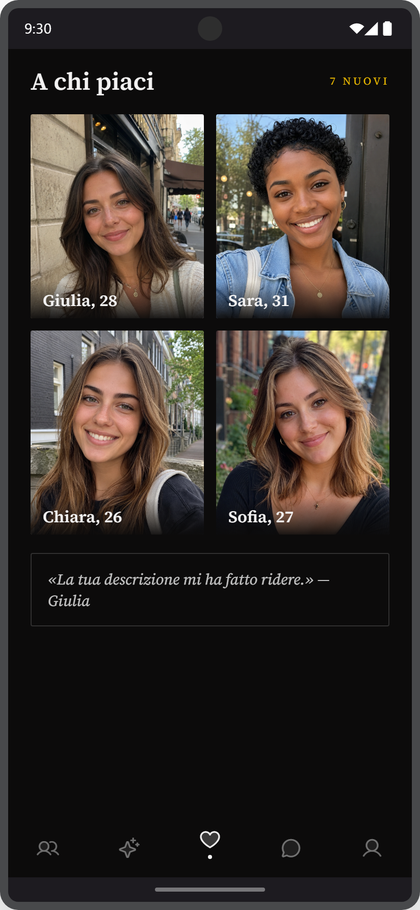 Who likes you screen: a grid of profiles interested in you and a comment you received